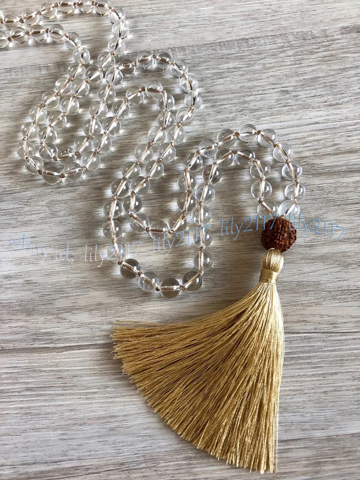 Clear Quartz Round Gems 108 Prayer Beads Tibet Buddhist Mala Necklace Meditation