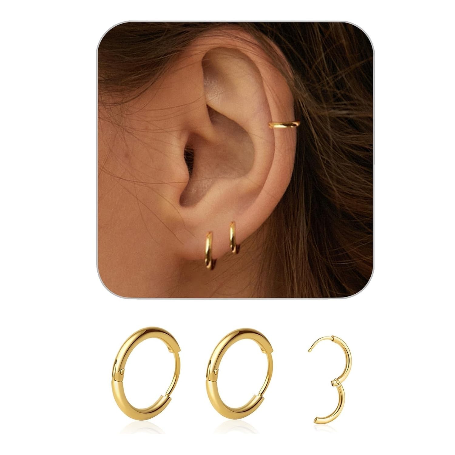 1 Pair 6mm Small Hoop Earrings for Women, Dainty 14K Gold Plated Huggie Hoop Ear
