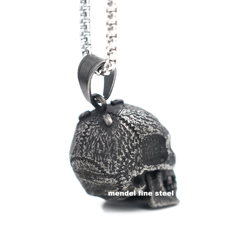 MENDEL Gothic Mens Biker Skull Pendant Necklace Men Stainless Steel Chain Silver