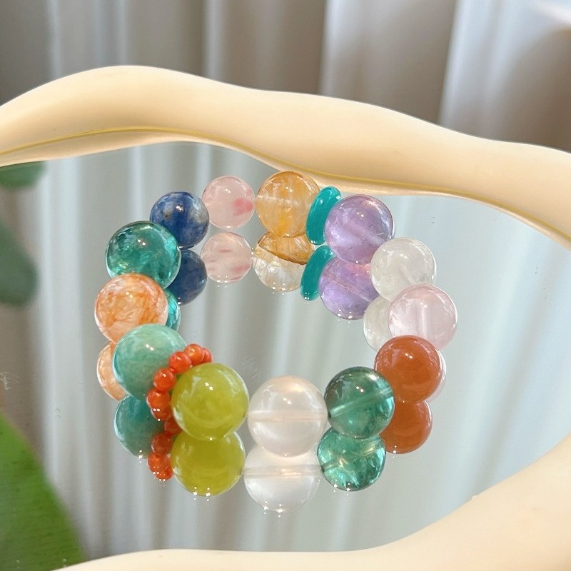 13mm Natural Fluorite blue crystal rose quartz sprpentine jade Handmade Bracelet