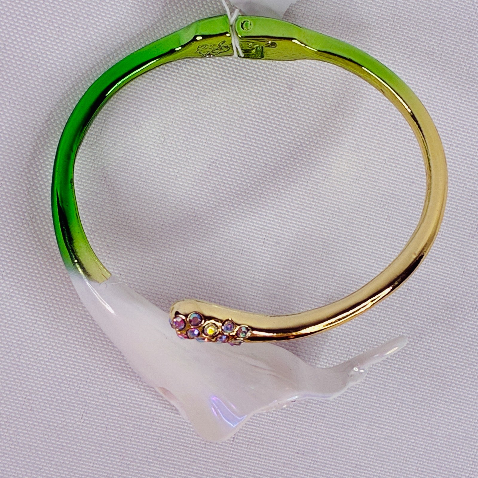Betsey Johnson Calla Lily Bypass Bracelet Green Hinge Crystal Bangle Flower New