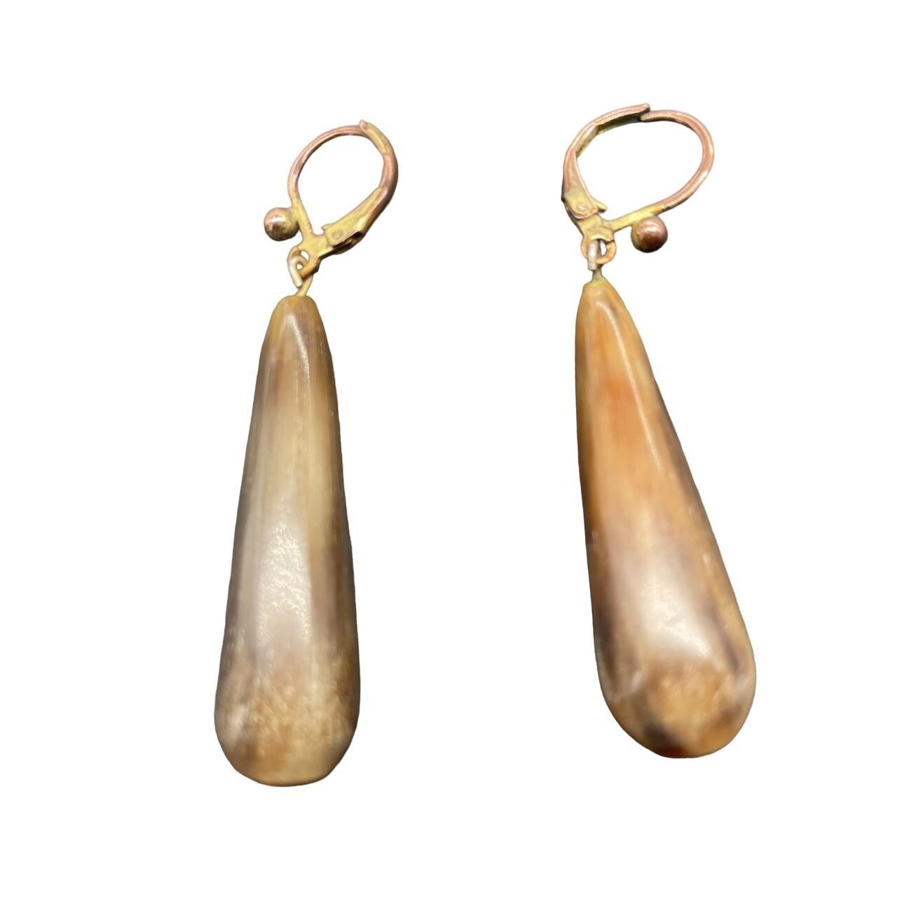 Elongated Teardrop Horn Earrings Leverback Brown Nature Casual Ethnic?