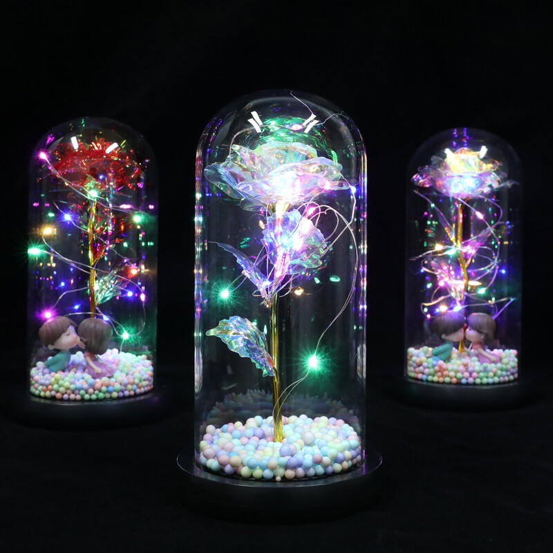 Galaxy Rose Forever Flower in Dome Glass LED Light Valentine’S Day Birthday Gift