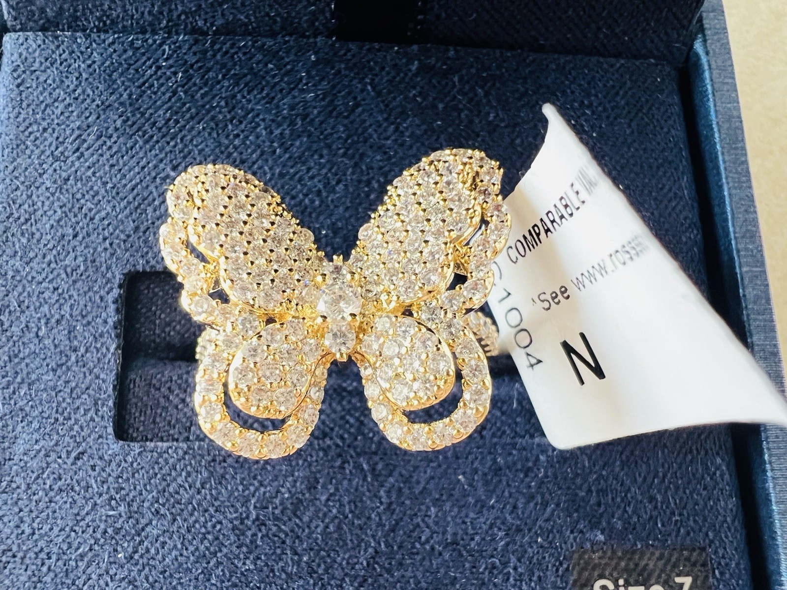 Oversized Butterfly Cocktail Ring Gold Tone Pave Crystal Rhinestone Size 7 Glam