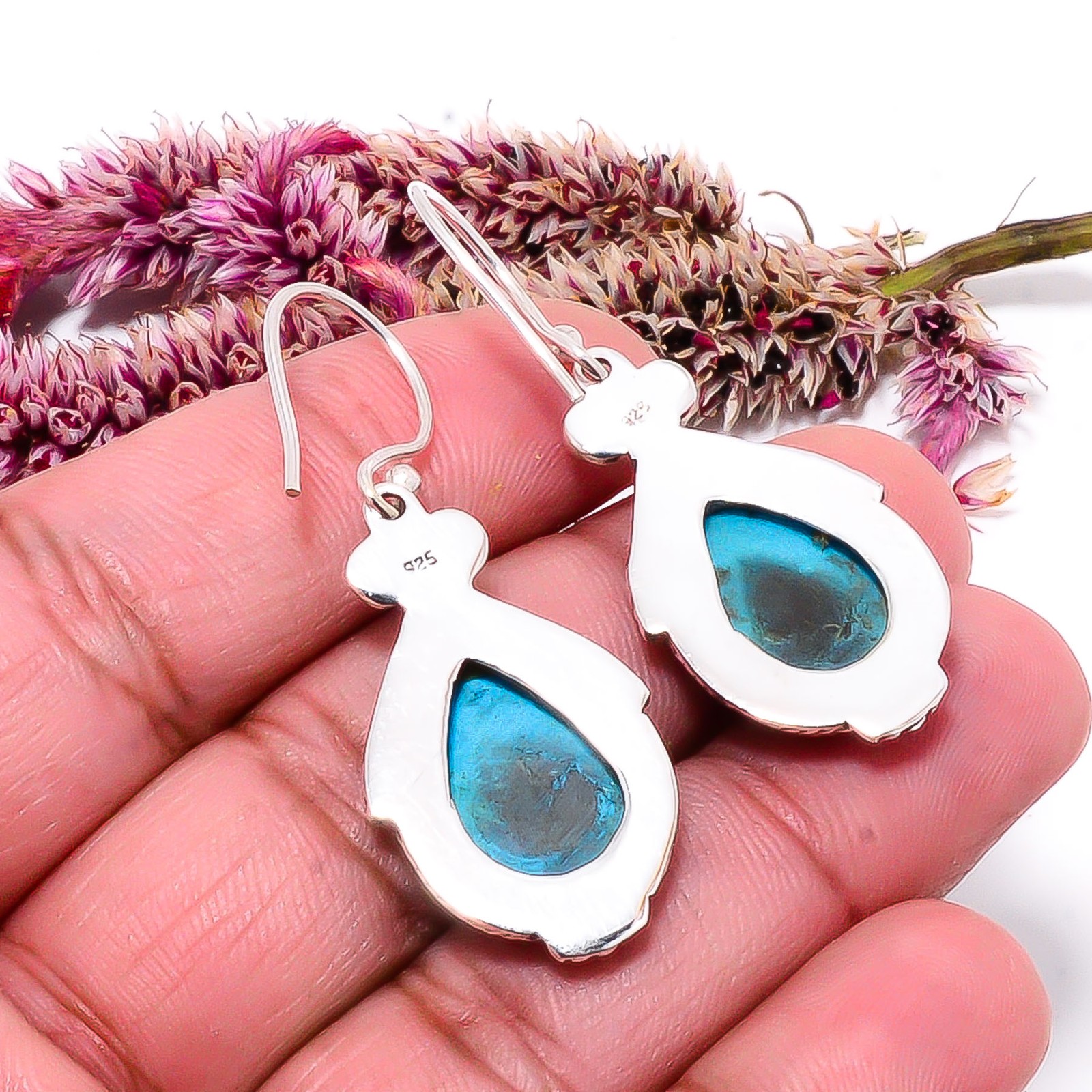 Magnesite Turquoise Gemstone 925 Sterling Silver Earring 1.76″ E981011653