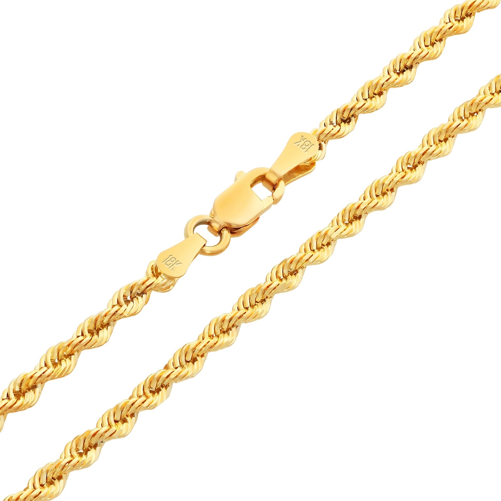 18K Yellow Gold Solid 2.5mm-4mm Rope Diamond Cut Chain Italian Necklace 18″- 24″