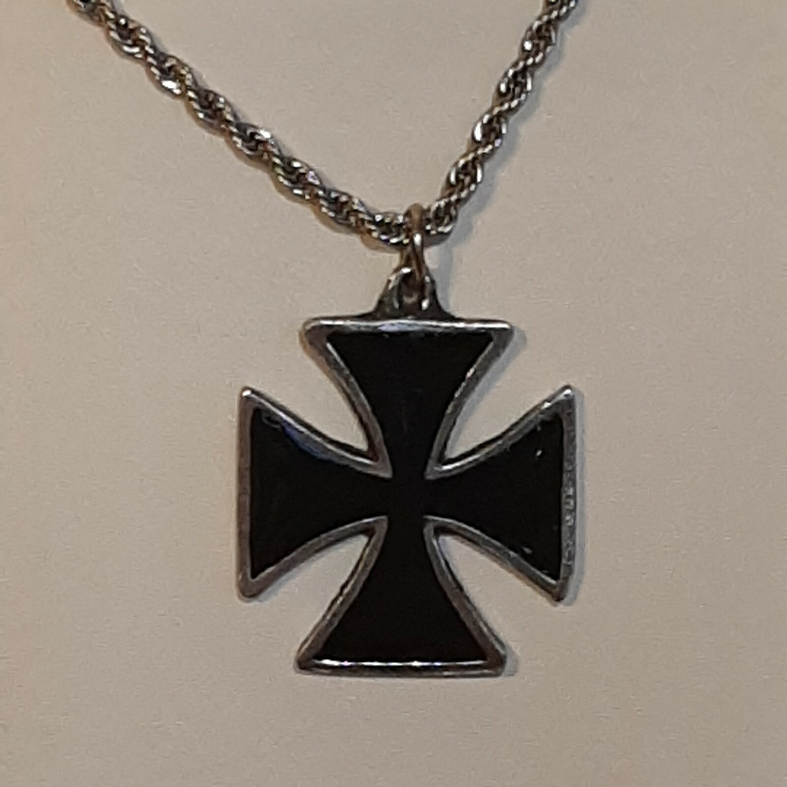 IRON CROSS Pewter Pendant Charm / 24″ STAINLESS ROPE CHAIN NECKLACE