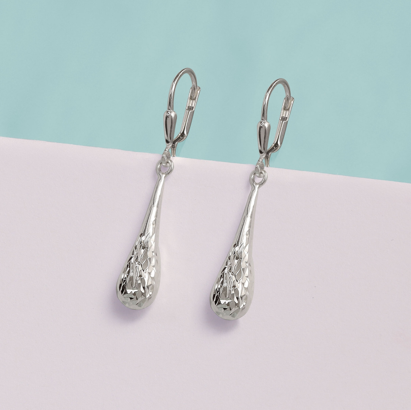 LeCalla 925 Sterling Silver Leverback Tear-Drop Dangle Earrings for Women 38 MM