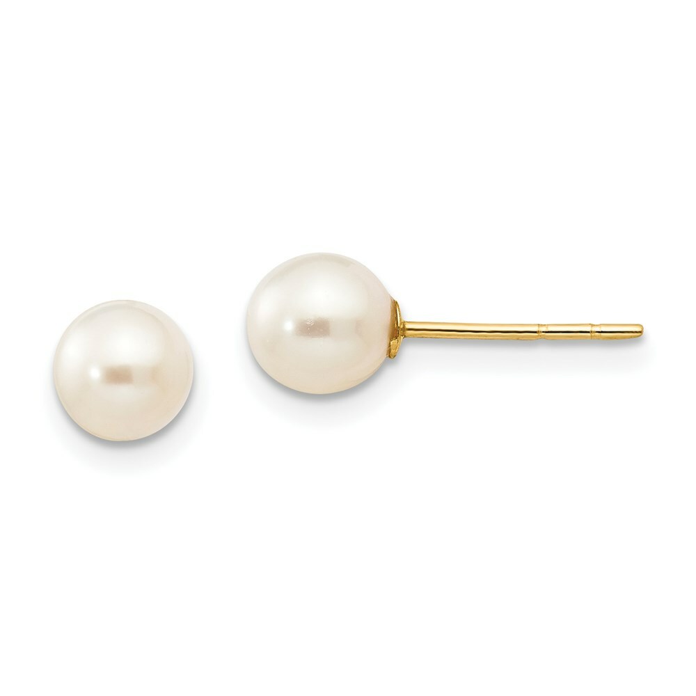Madi K Kid’s Earrings 14k 5-6mm White Near Round Freshwater Pearl Post