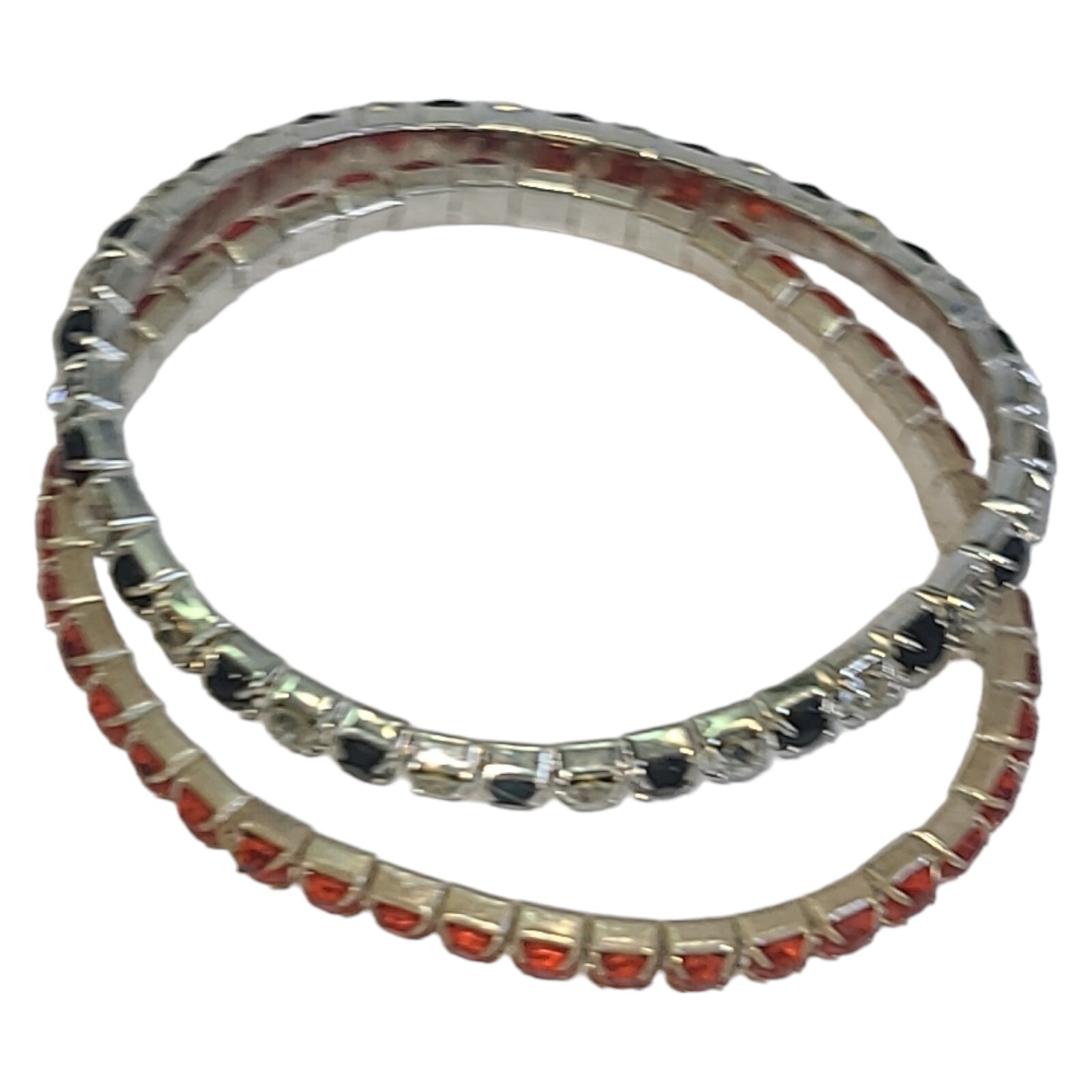 Lot of 2 Silver Tone 3.5mm Crystal Renstein Stretch Bracelets Red, Black & White