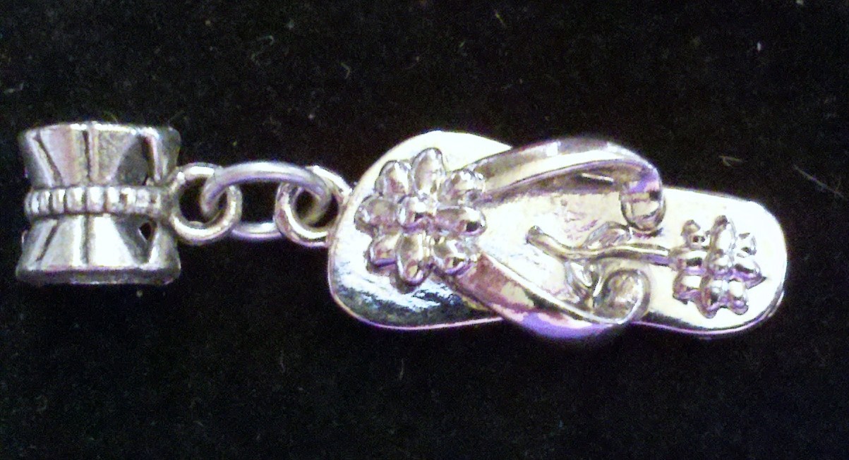 Silver Tone Shoe Flip Flop Beach Sandal Charm on Bail NEW
