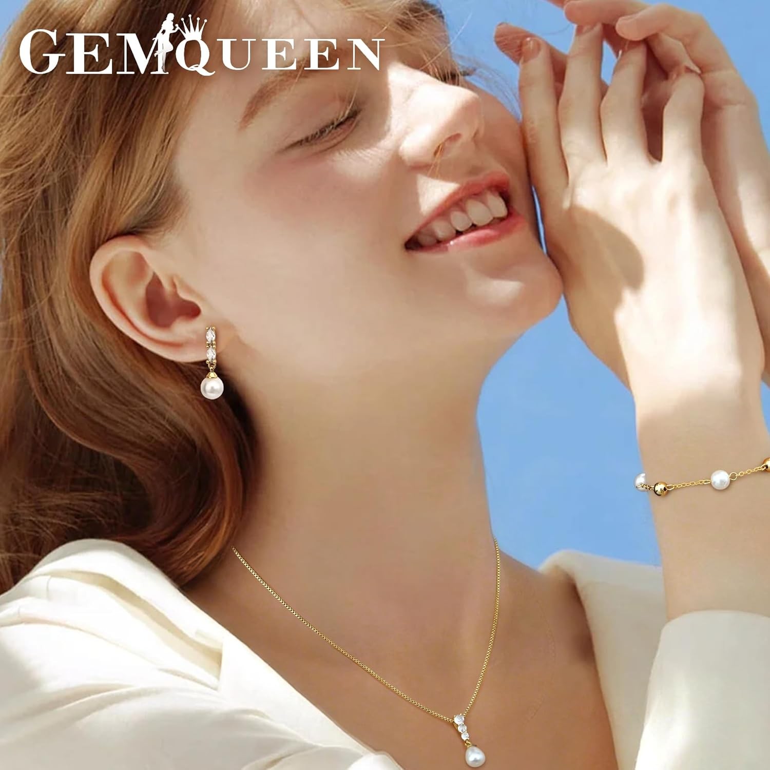 14K Gold Plated, 925 Sterling Silver Pearl Jewelry Set for Women – Post Dangle