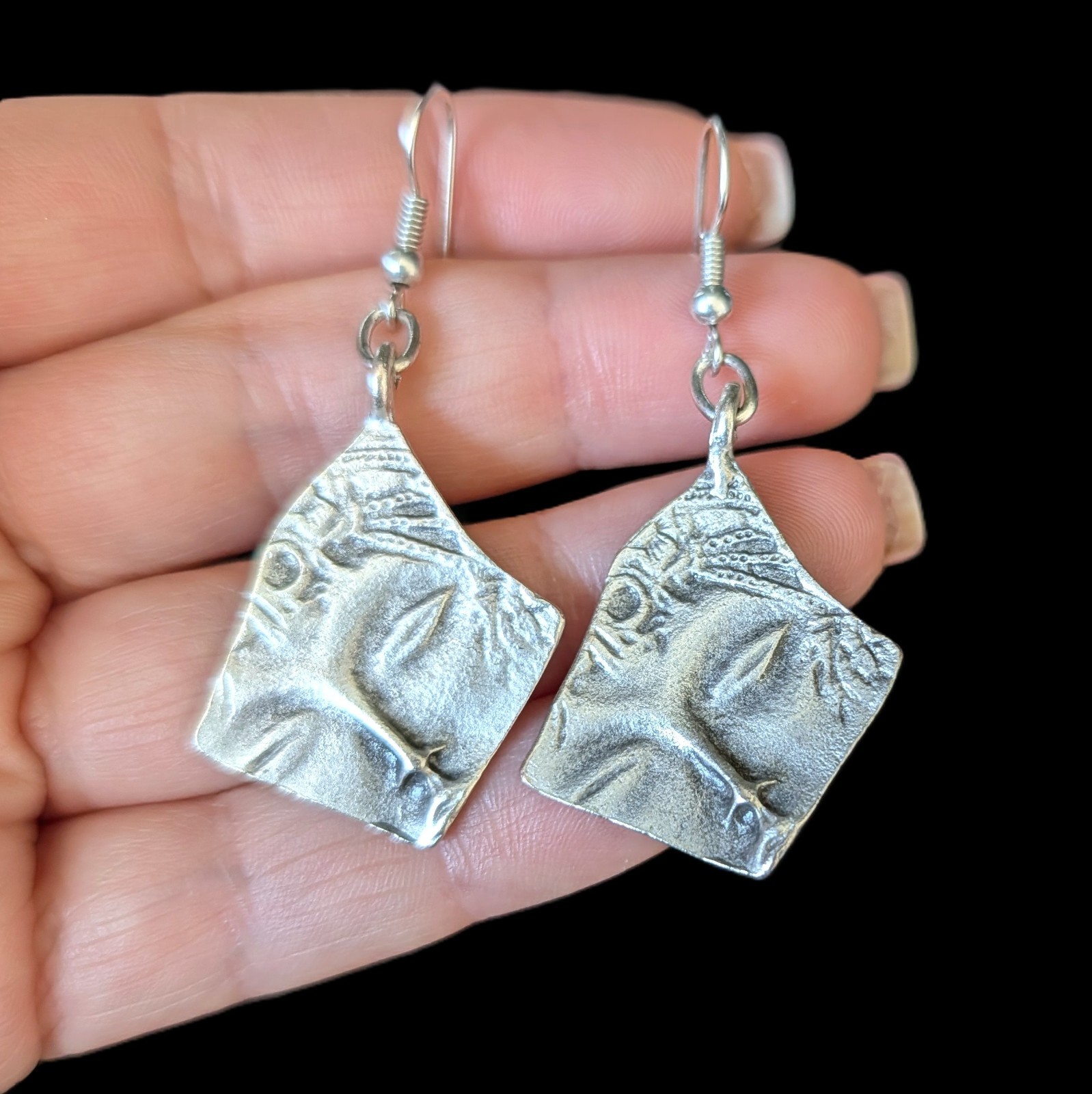 Modernist Sculpted Face Fragment Earrings Silver-Toned Wearable Art Statement