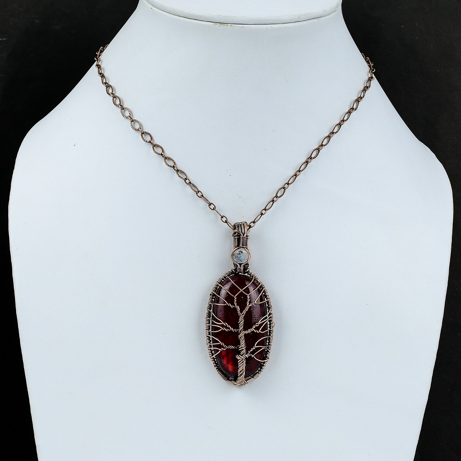 Red Fire Labradorite Copper Love Gift Wire Wrapped Tree Of Life Pendant 2.76″