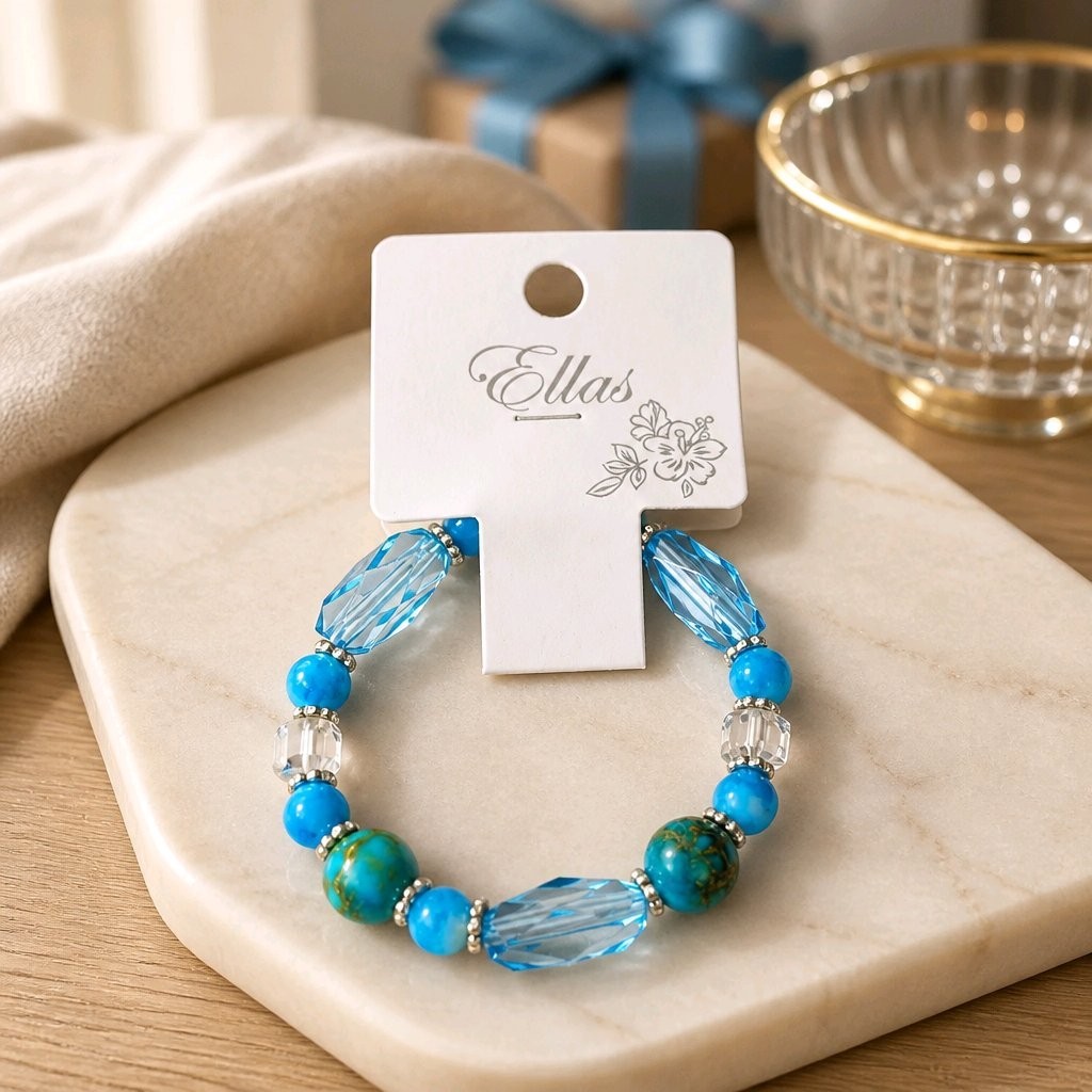 Ella’s Glass Bead Stretch Bracelet Faceted Crystal Beaded Elastic Fashion Bangle