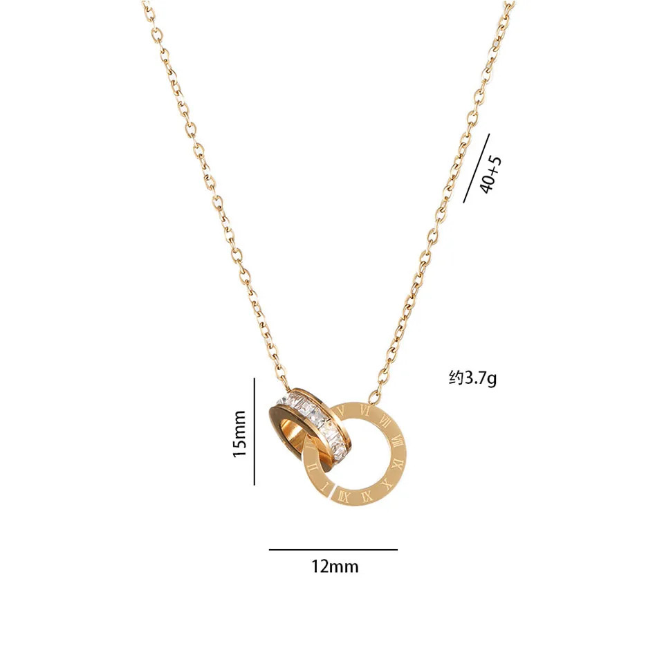 Yupsk Elegant Crystal Circle Choker Fashion Roman Digital Stainless Steel Gold S