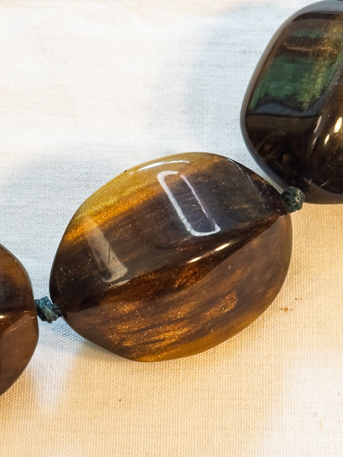 Banana Republic Chunky Tiger’s Eye Lucite Beaded Necklace on Knotted Cord