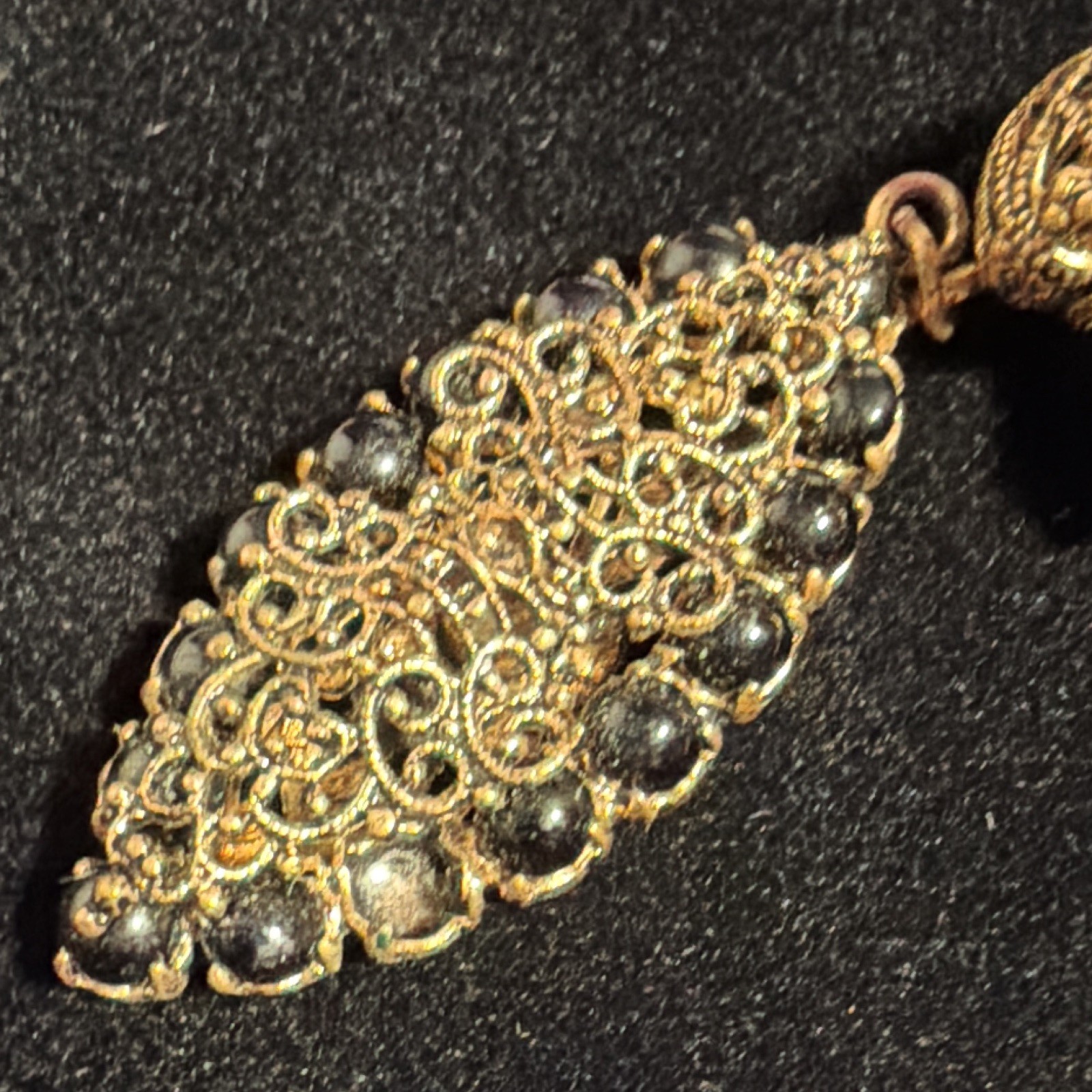 Gold Tone Metal Filigree Oval Dangle/Drop Clip-On Earrings for Lobe
