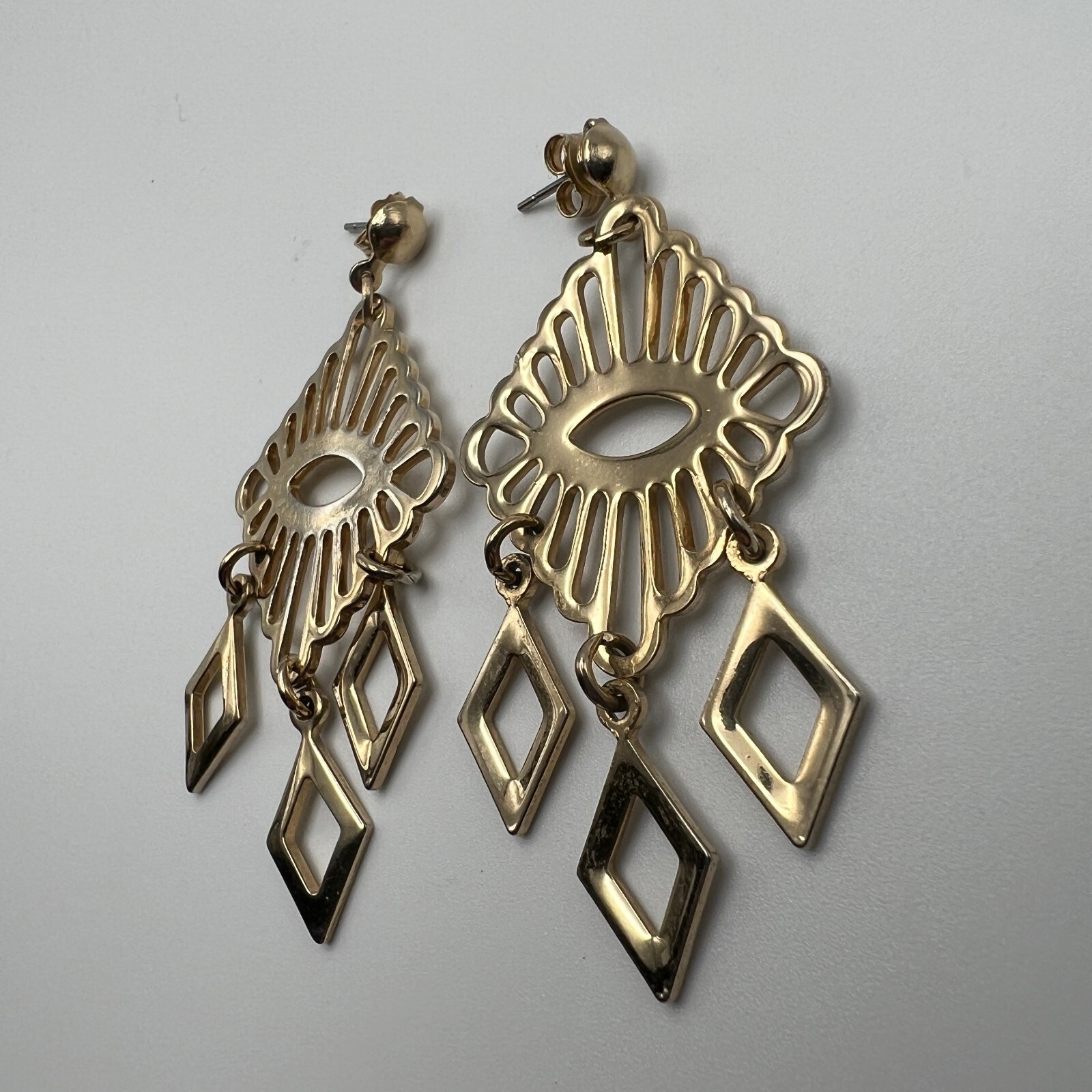 Chandelier Pierced Earrings Gold Tone Dangle Drop