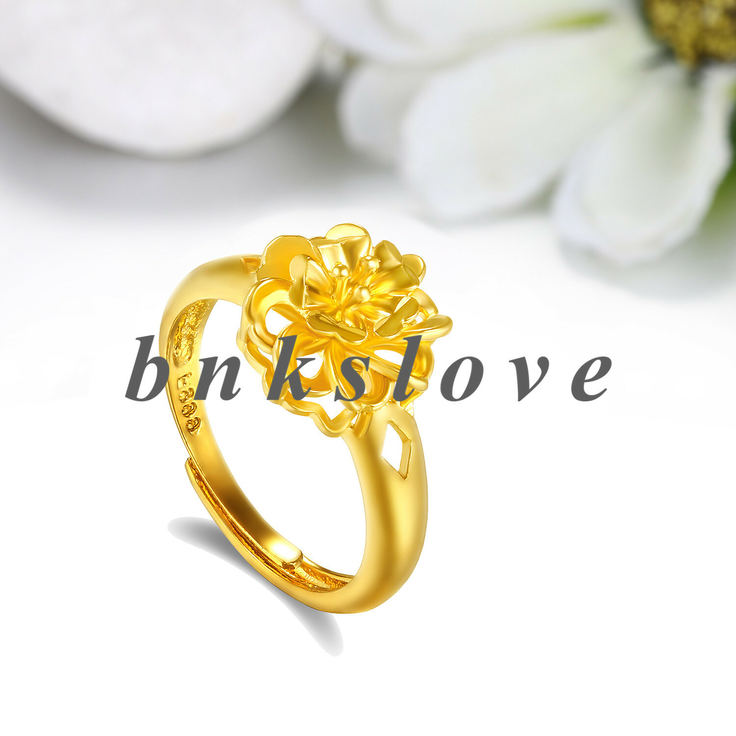Camellia Open Ring Gold Tone Adjustable Opening Ring Band for Women Jewelry Gift