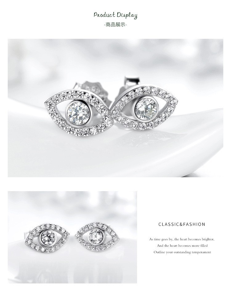 925 Sterling Silver Evil Eye CZ Stud Earrings Lucky Protection Gift for Women