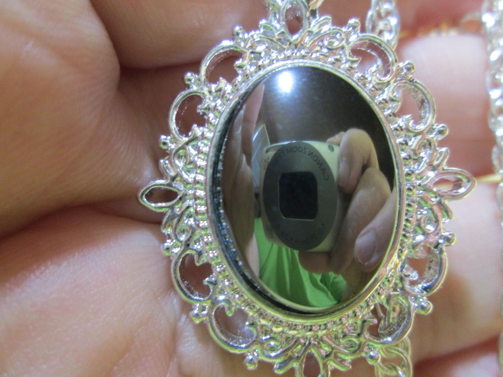 Genuine Hematite Oval Pendant w/ 18″ Silver Plated Rope Chain / N