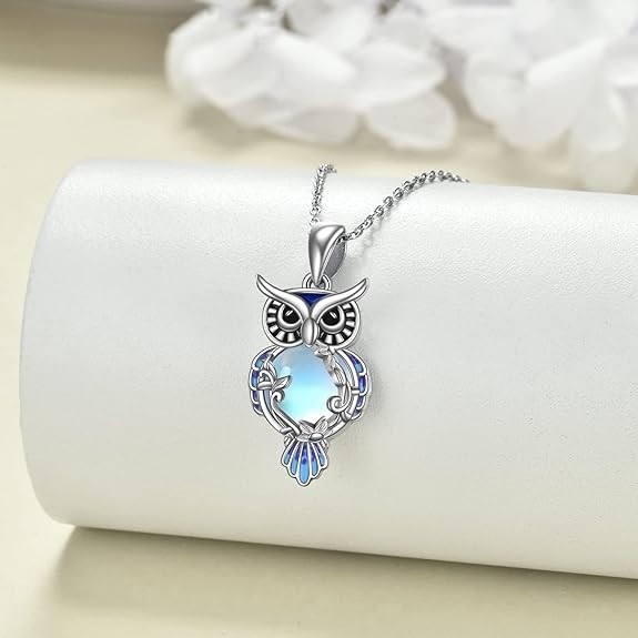 Moonstone Owl Necklace Gifts Sterling Silver Filigree Owl Pendant Necklace Chris