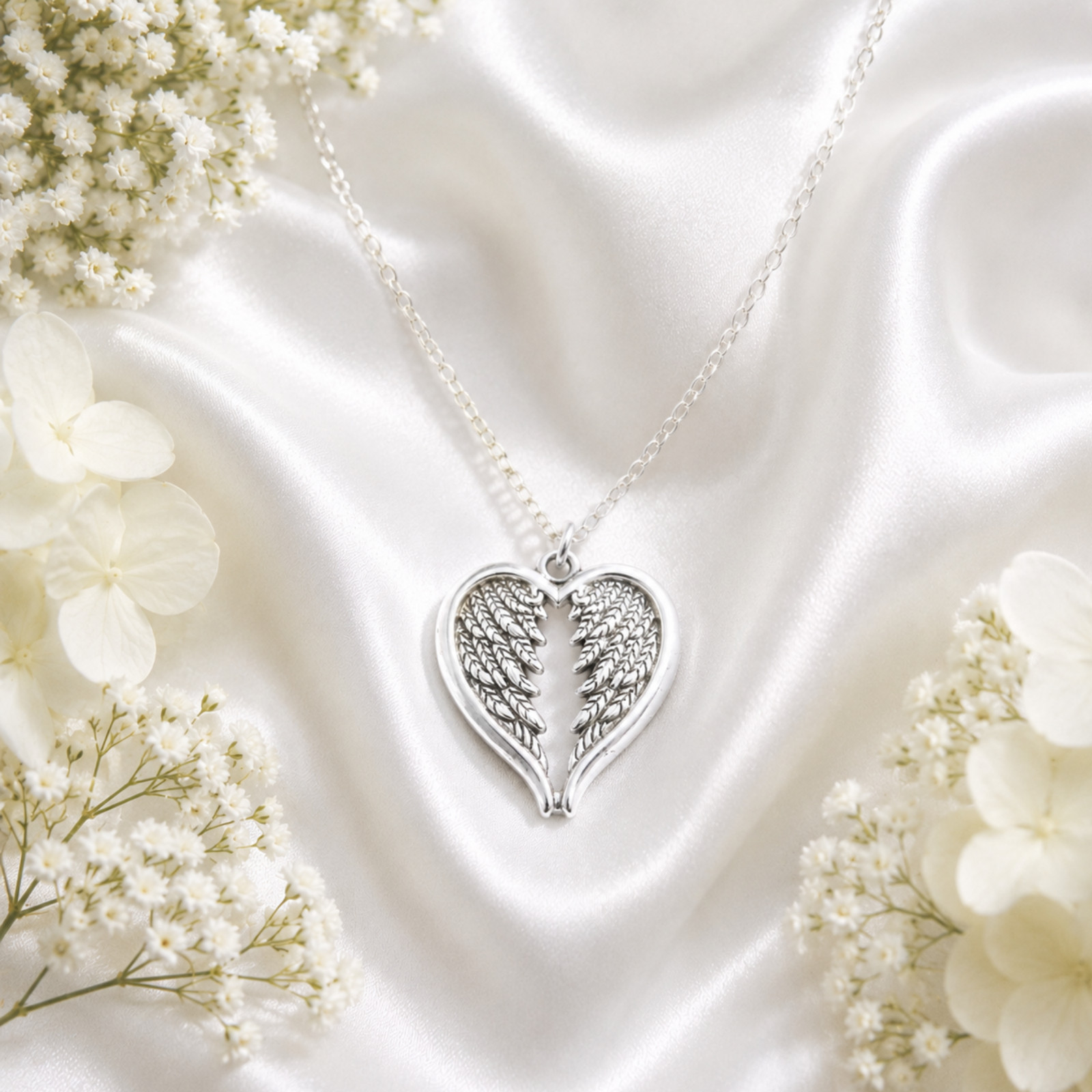 Silver Angel Wing Necklace Feather Charm Pendant Memorial Gift Jewelry for Her