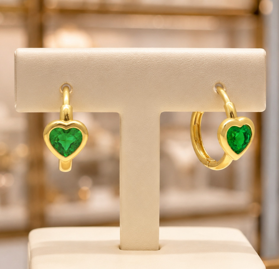 7ct Heart Simulated Emerald Stunning Star Hoop Earrings 14k Yellow Gold Plated