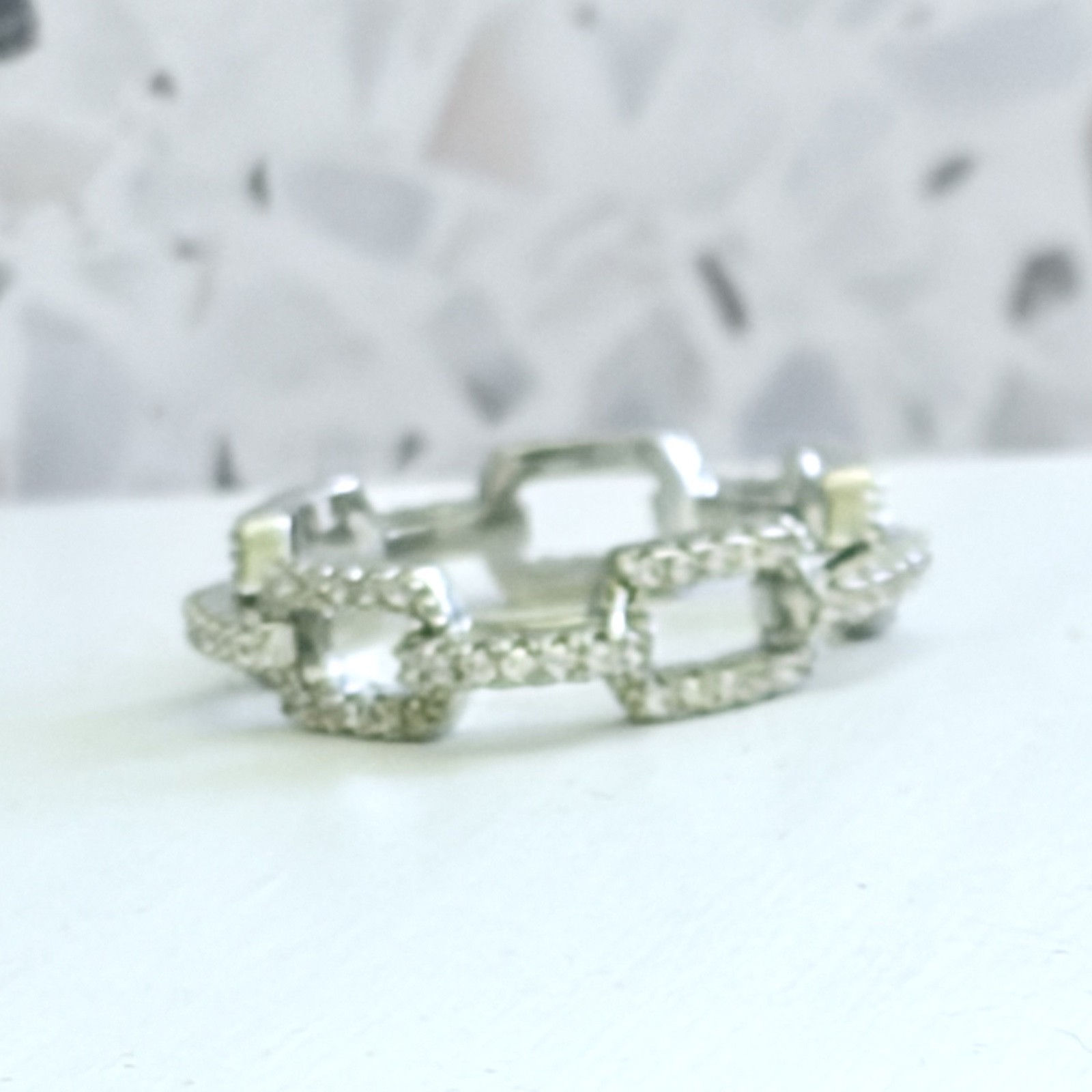 14k Gold & 925 Sterling Simulated Sapphire Paperclip Chain Link Women’s Ring
