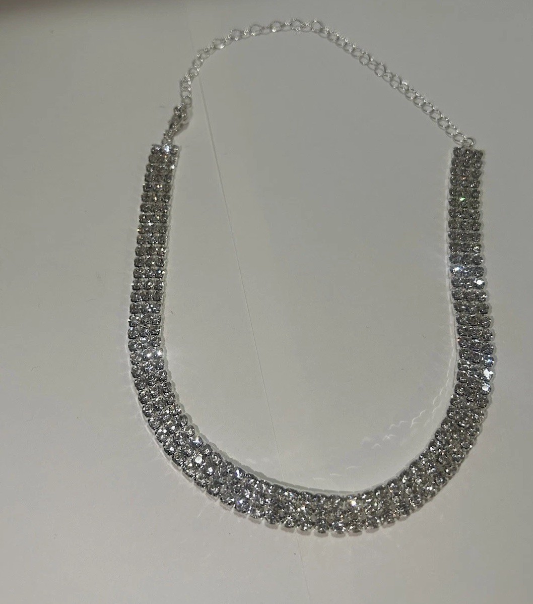 Iced Out CZ Tennis Necklace Silver Plated Adjustable 11.5-18in Chain