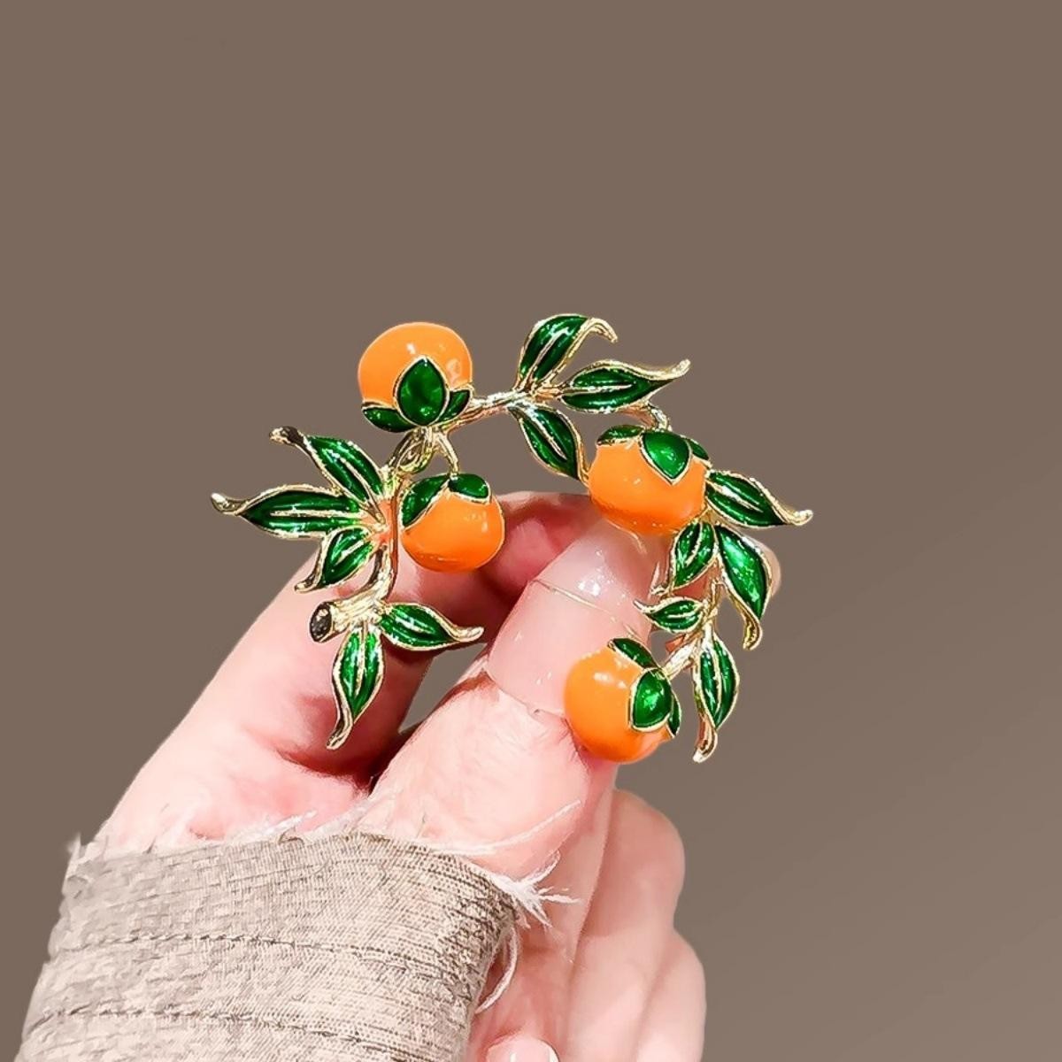 Enamel Persimmon Brooch Garden Style Fashion Lapel Pin