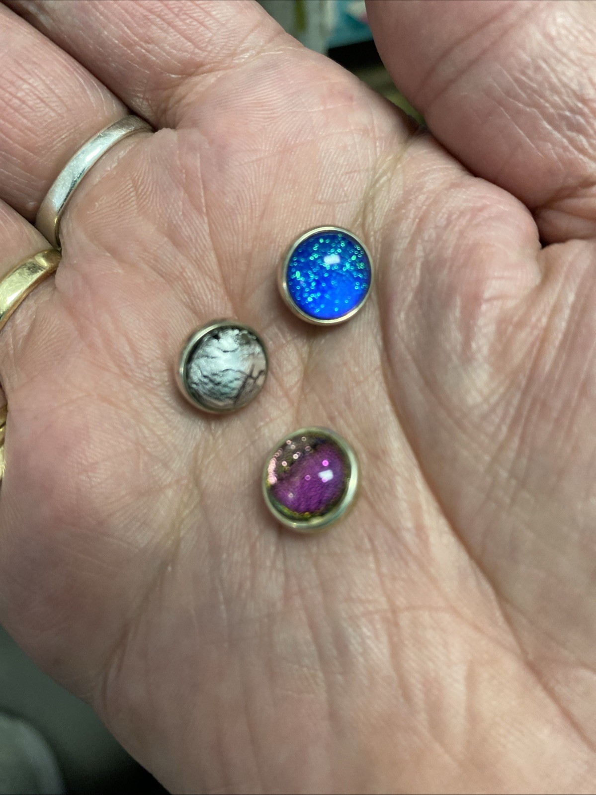 Kameleon Blue Purple Sparkle Jewel Pop for Rings & Jewelry Sterling Lot Of 3 925