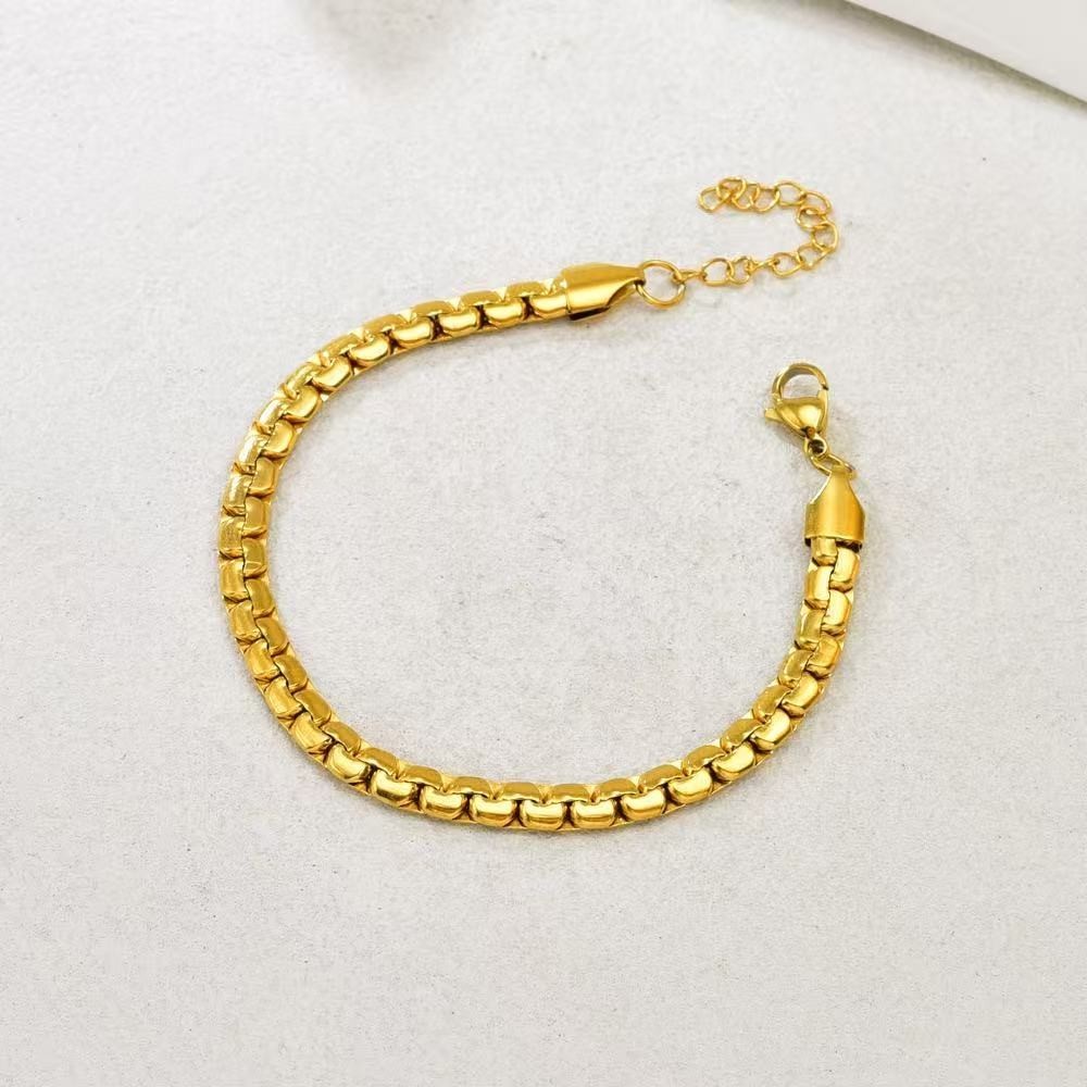 Woman 18K Gold Plated Thick Square rolo Box Curb Chain Bracelet Anti-tarnish