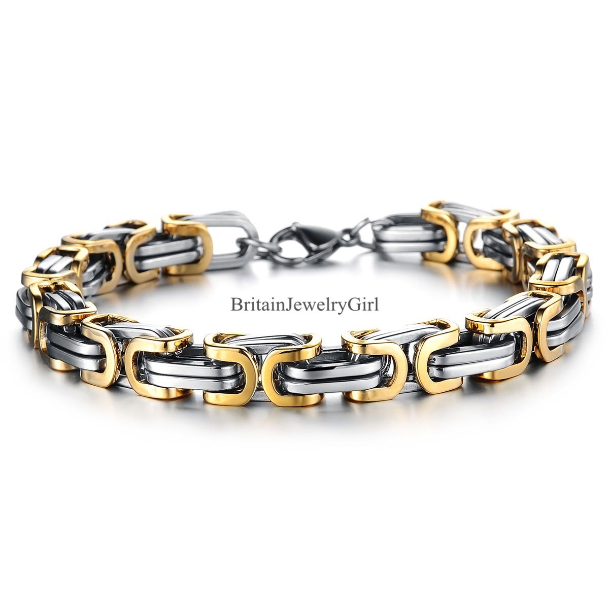 8mm Men’s Stainless Steel Byzantine Box Link Chain Bracelet Wristband Heavy