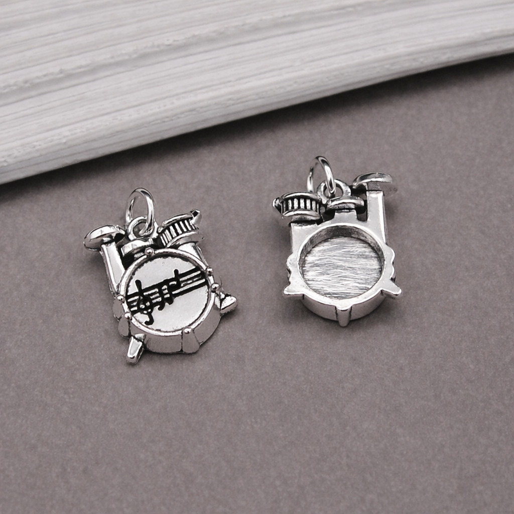 Silver Drum Set Charm – Drum Kit Pendant – Drummer Percussionist Charm Jewelry