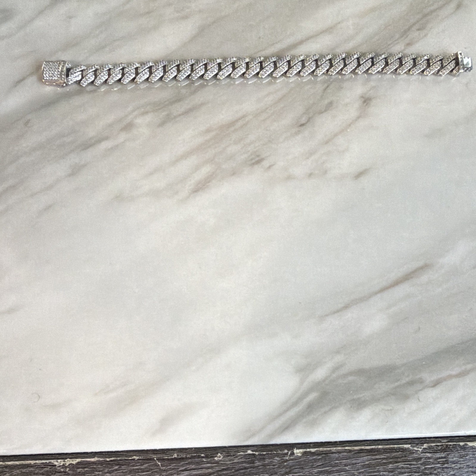 Rogers & Hollands Silver-Tone Cuban Link Bracelet Pavé White CZ Box Clasp