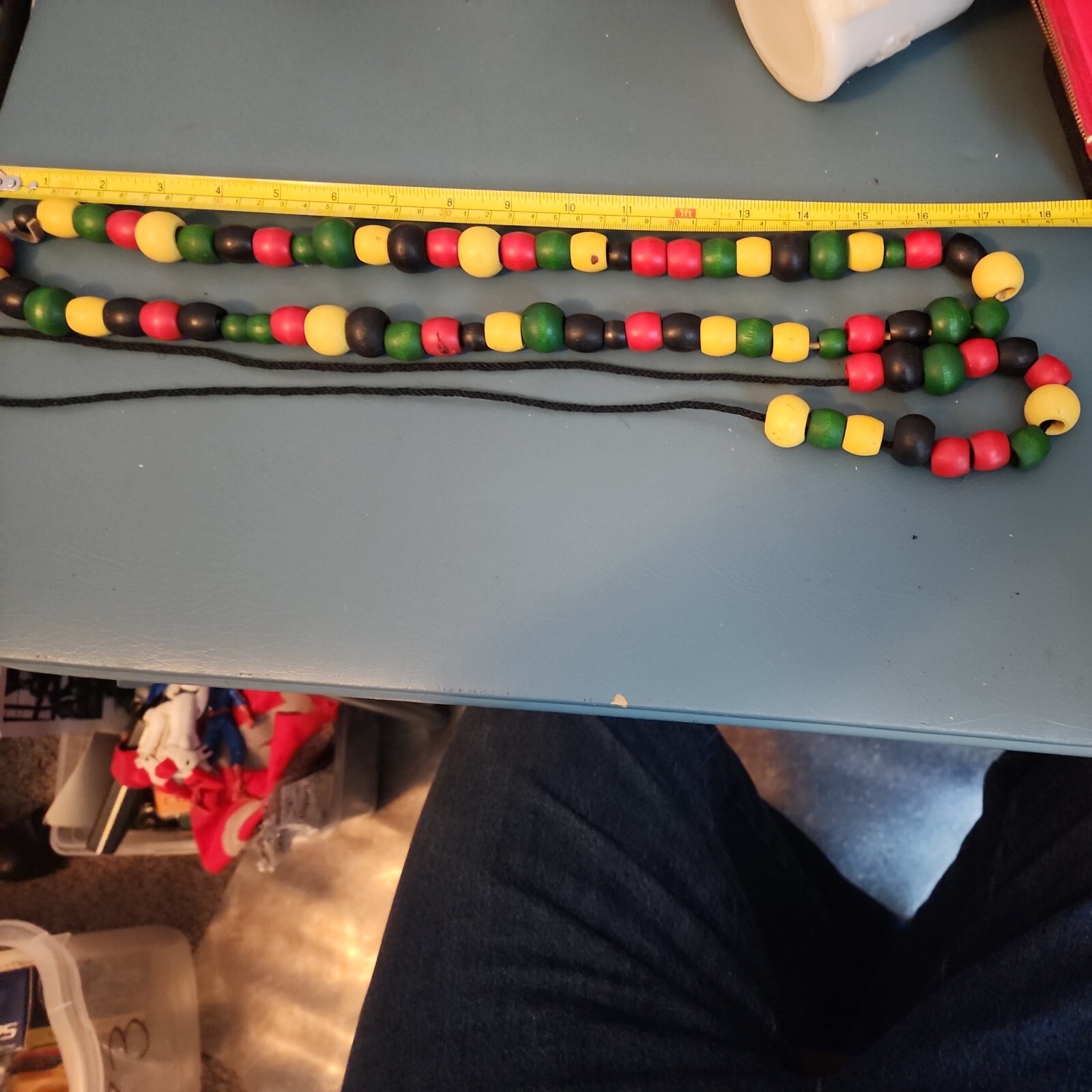 2 Vintage red black yellow green wooden beaded necklace Rasta Jamaica