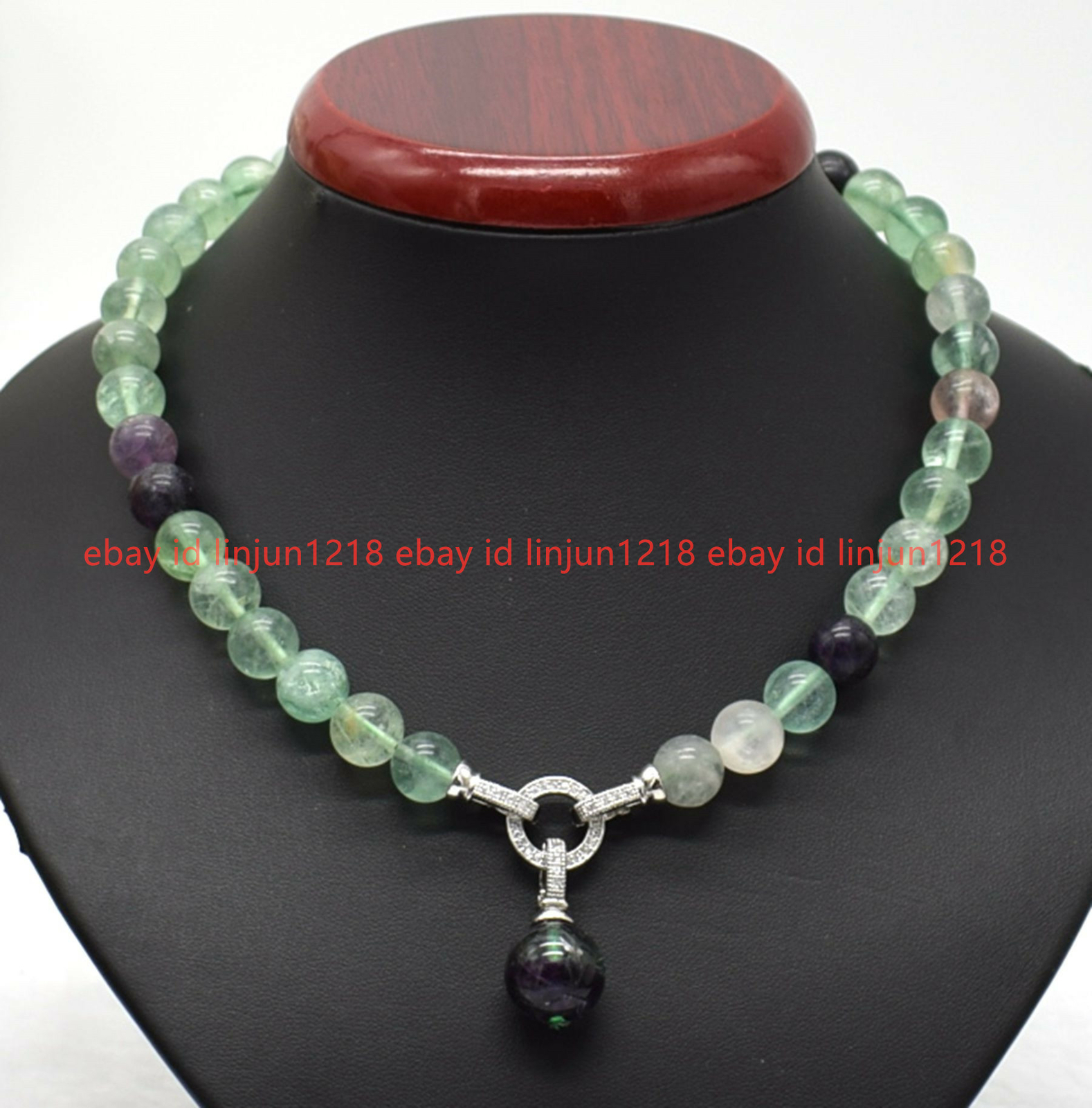 Natural 10mm Multicolor Fluorite Gemstone Round Pendant Necklace 18″ AAA++
