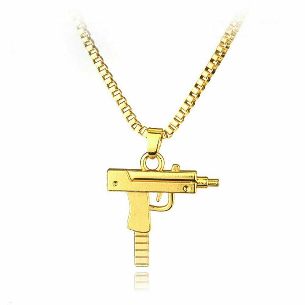 Mens Fashion Mini-Uzi Machine Gun Pendant Chain Hip Hop Punk Necklace Jewelry
