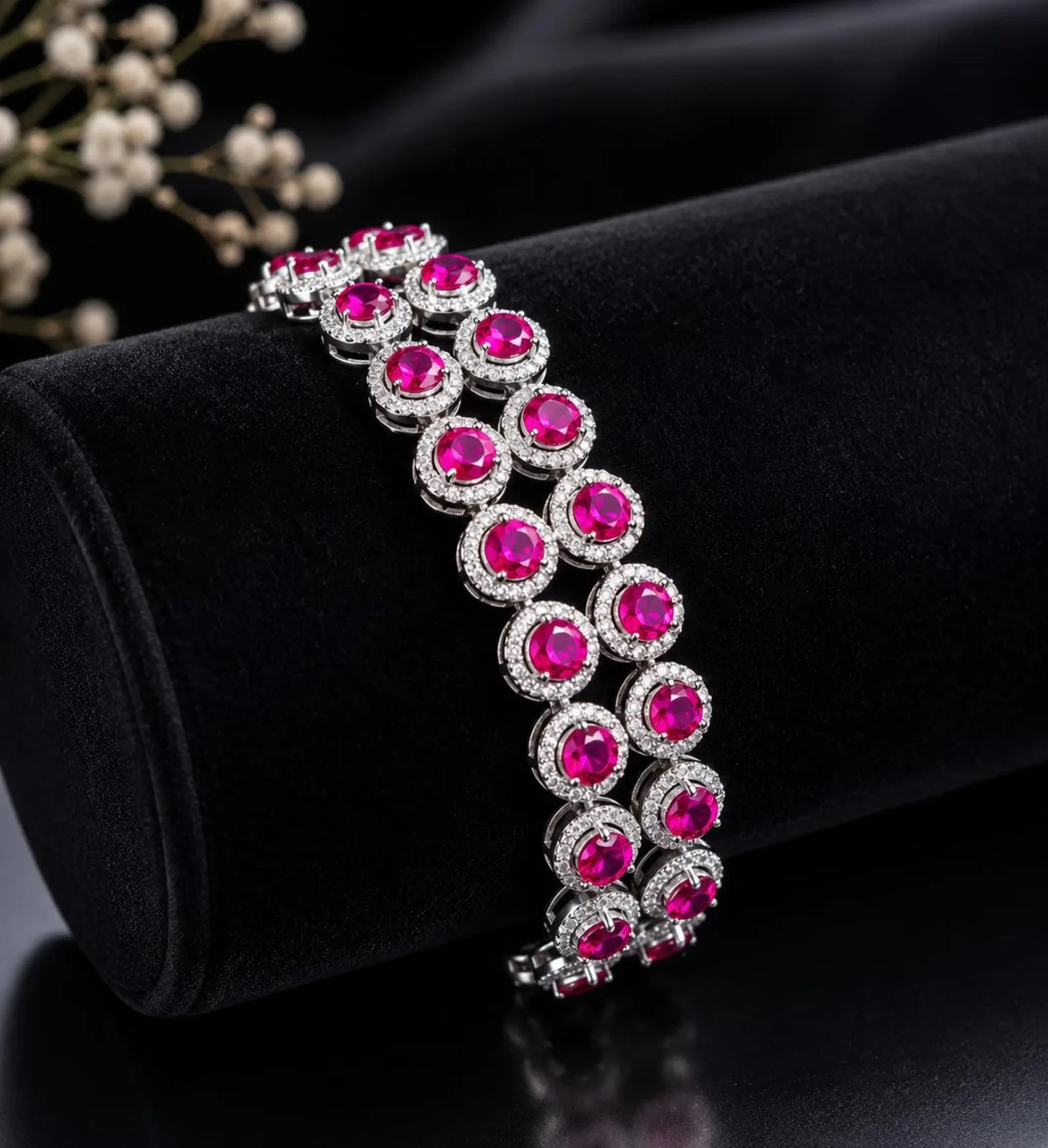 6.0 Ct Round Simulated Ruby 925 White Sterling Silver Double Row Tennis Bracelet