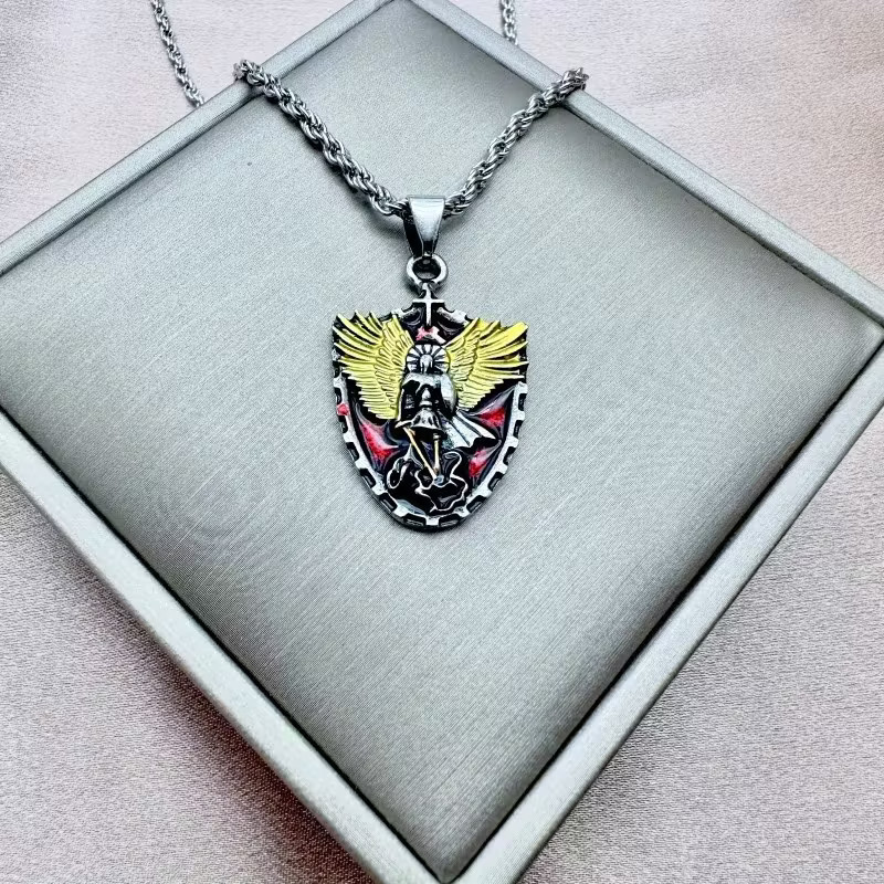 Warrior Guardian Medallion St. Michael Shield Jewelry Angel Pendant Necklace