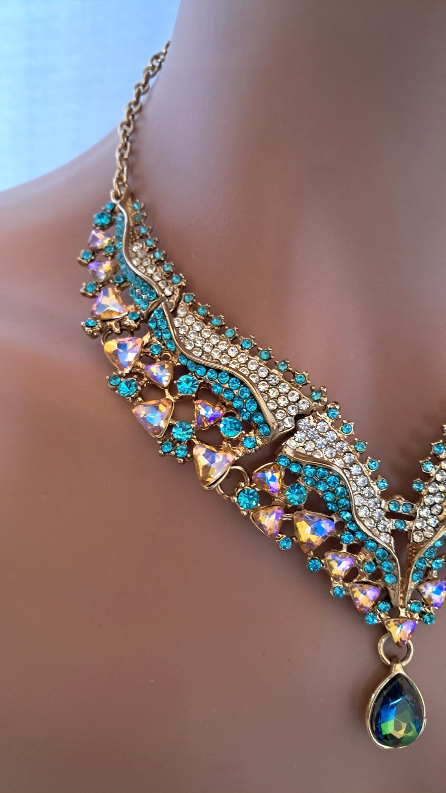 Eye Candy Mermaid Tail Rhinestone Gold Statement Necklace