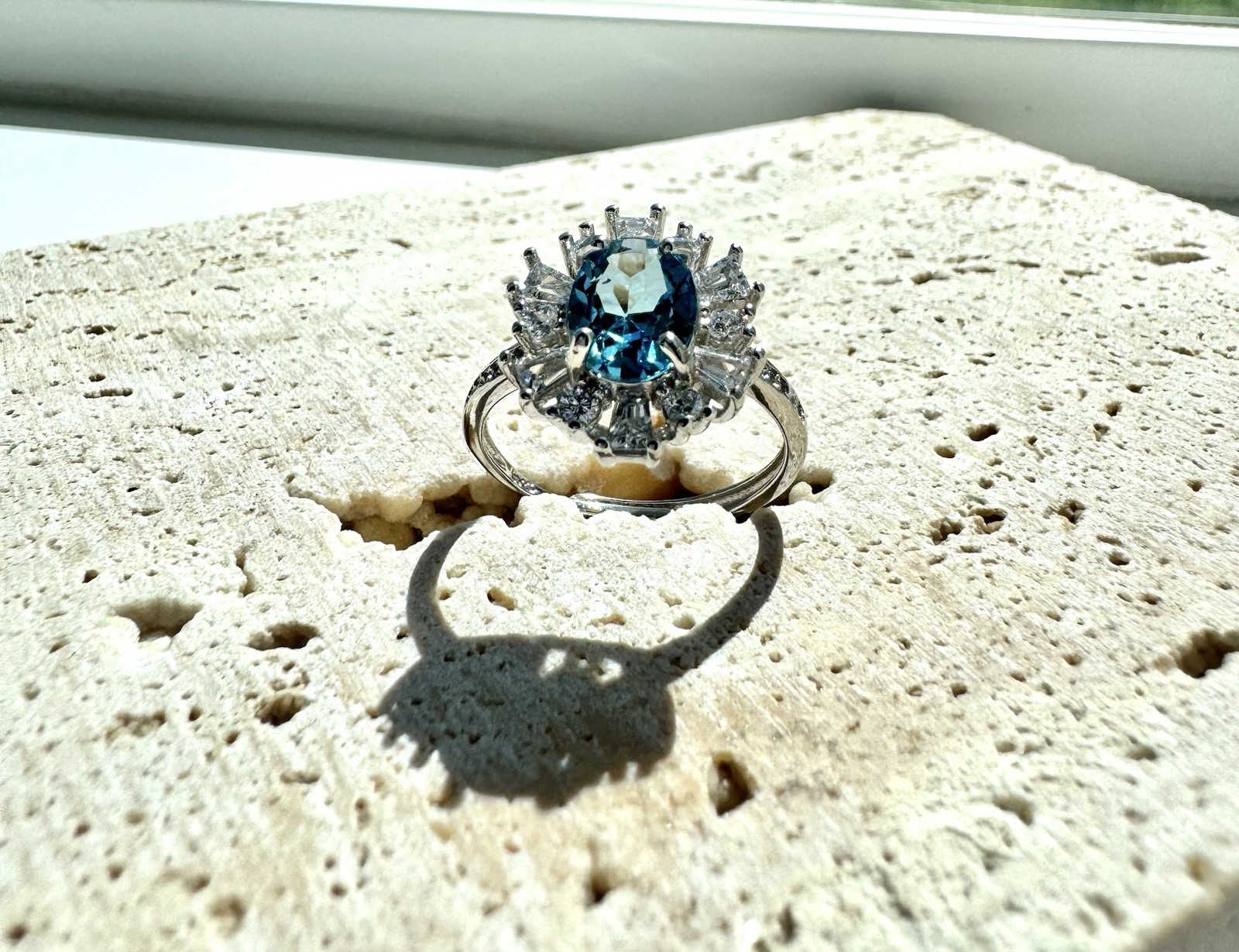 Natural Blue Topaz 925 sterling silver ring Adjustable 8.8*6.9mm