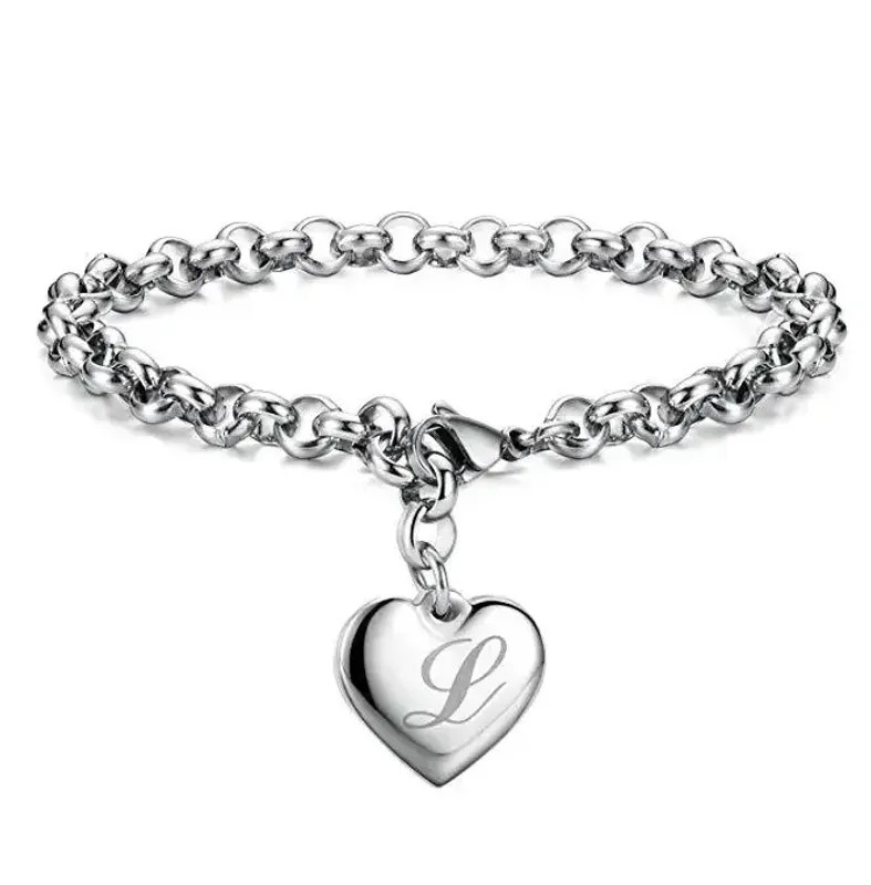 925 Sterling Silver Jewelry A-Z Letter Trinket Heart Bracelet –