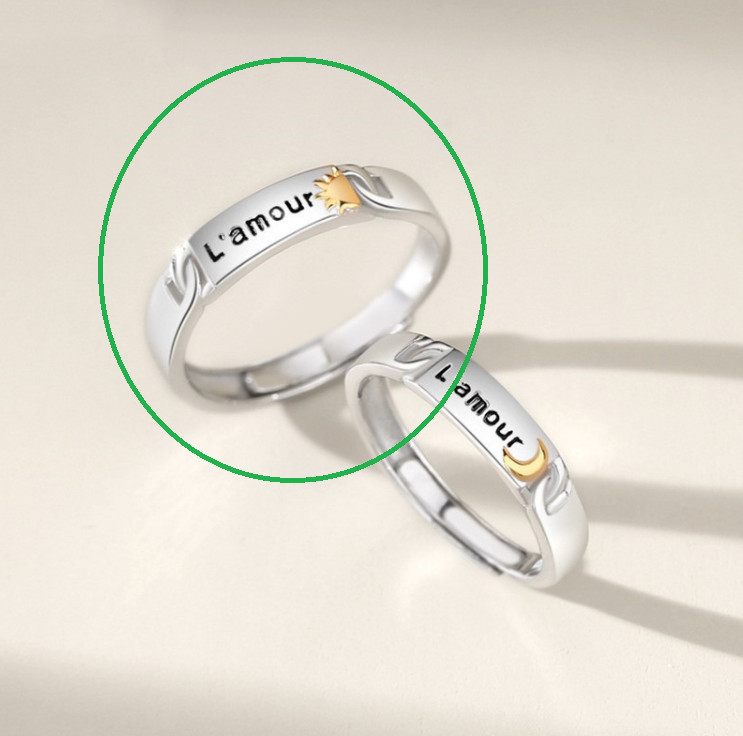 Silver Love Heart French L’amour Moon Star CZ Adjustable Couple Pair Ring R37
