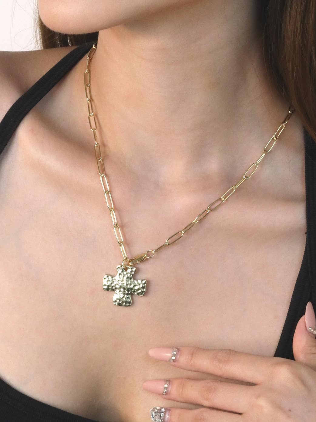 Cross Necklace for Women Non Tarnish Hypoallergenic 14K Gold Plated Chunky Gold