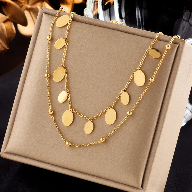 Ball Bead Chain Necklace 316L Stainless Steel Imitation Pearl Women Jewelry