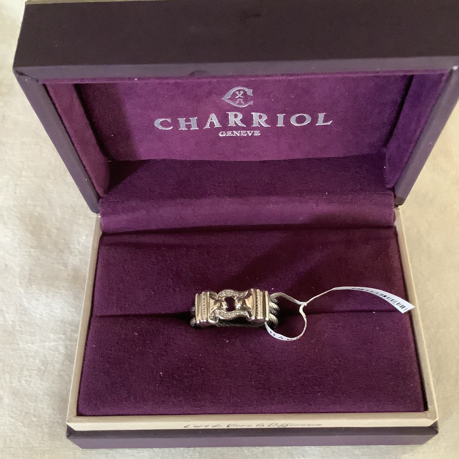 Charriol Signed Stainless Steel Cable Band Ring Size 6 Silver/Black Stackable