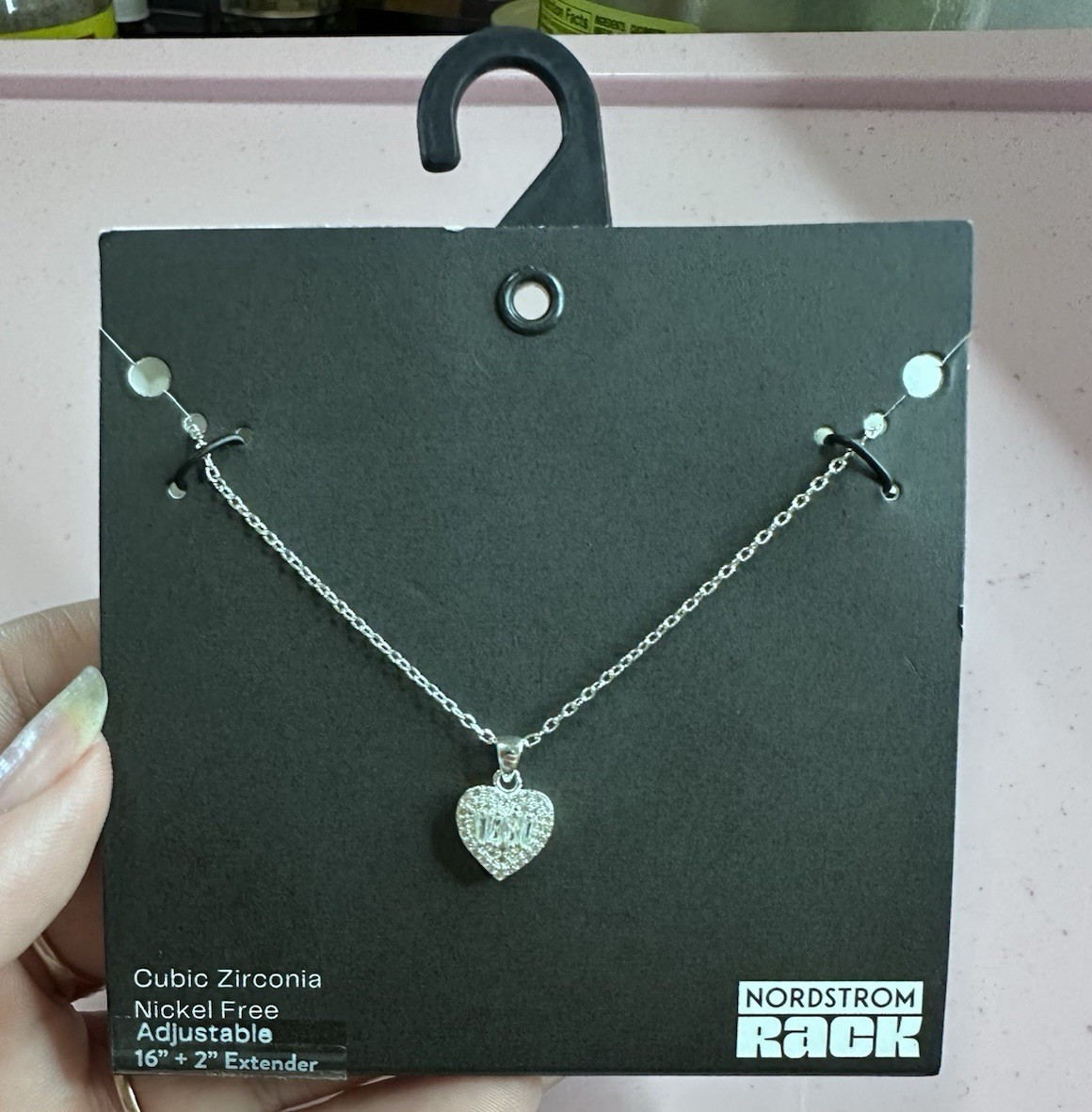 Nordstrom Rack Silver Tone Clear CZ Heart Pavé Pendant Cable Necklace 16+2″